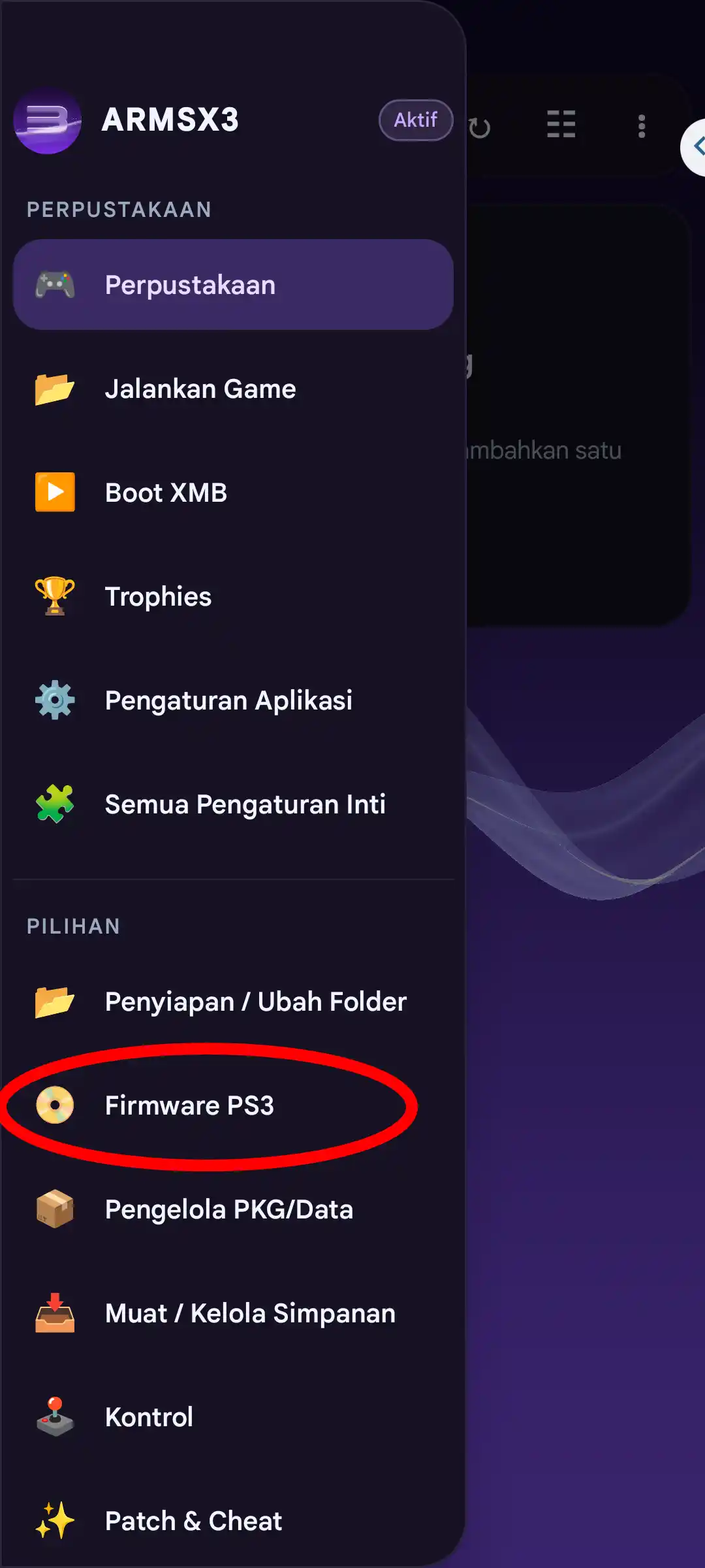 Pilih menu Firmware PS3 di sidebar ArmSX3