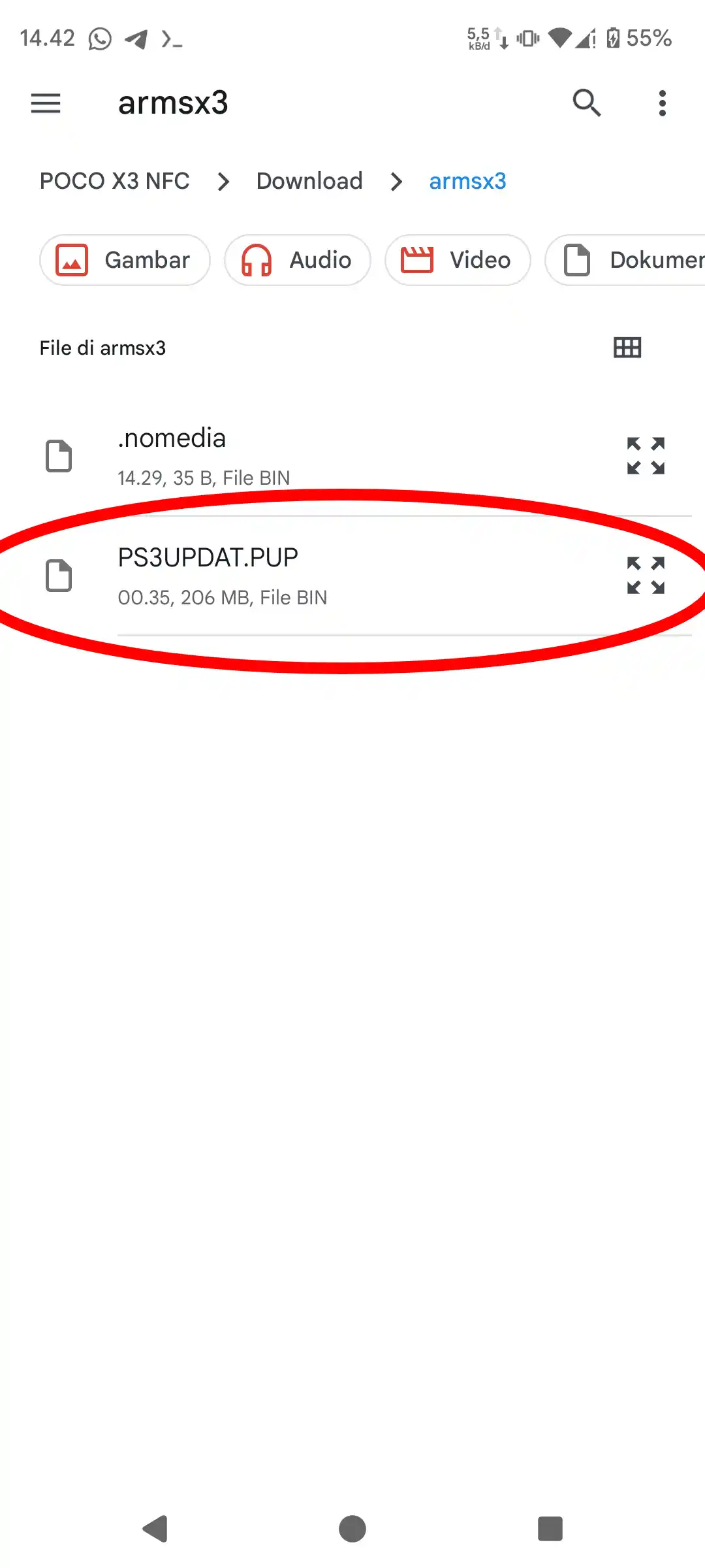 Pilih file PS3UPDAT.PUP di file manager